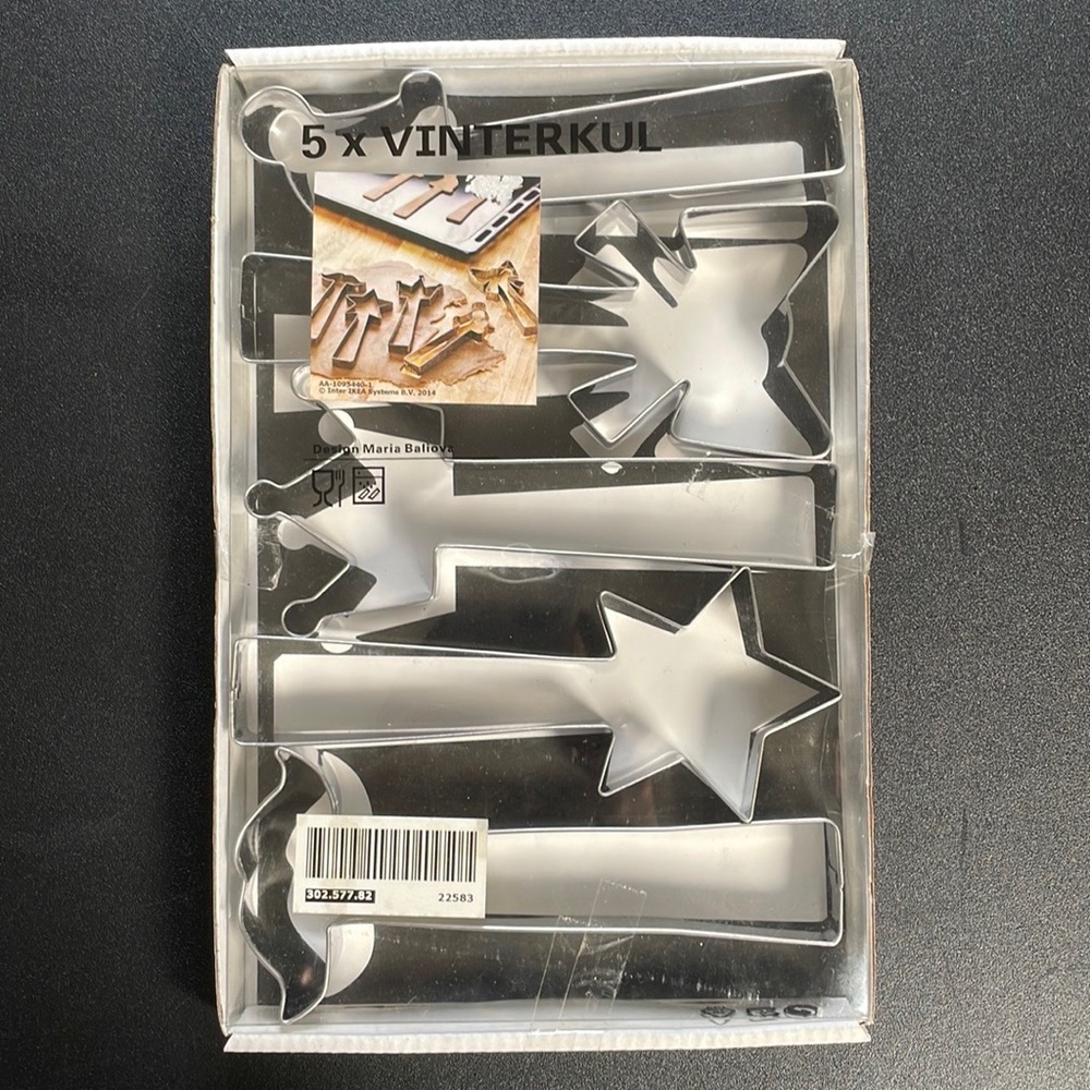 IKEA stainless steel Cookie Cutter set of 5 mustache, star, crown, bow, & hat